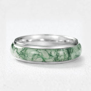 Atlas Arc | Eternal Curved Moss Agate Inlay Wedding Band.