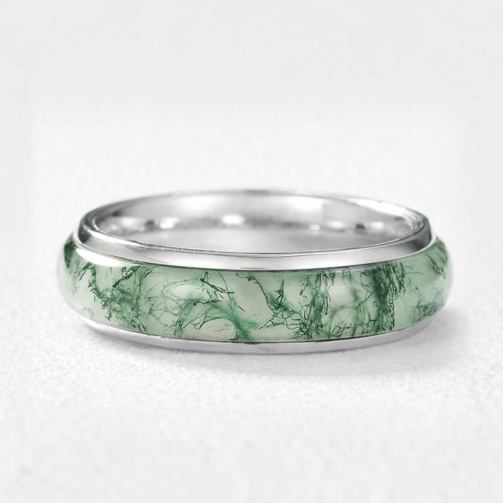 Atlas Arc | Eternal Curved Moss Agate Inlay Wedding Band.