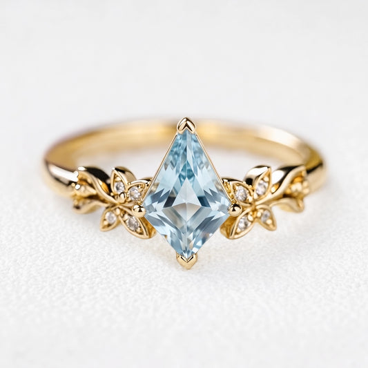 Marina’s Foliage | Kite Blue Aquamarine Botanical Engagement Ring