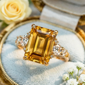Sienna's Amber | 2CT Emerald Cut Yellow Gemstone Ring.
