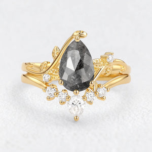 Seraphina’s Stardust | 1.5CT Pear Salt & Pepper Diamond Bridal Duo