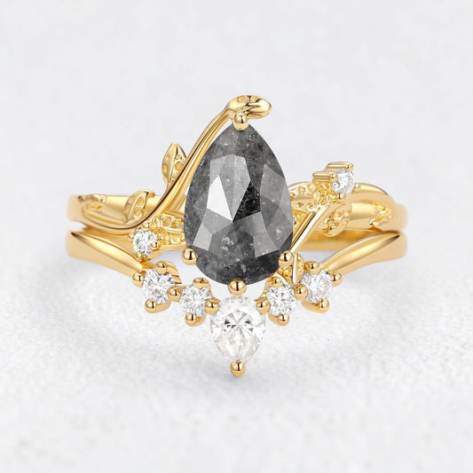 Seraphina’s Stardust | 1.5CT Pear Salt & Pepper Diamond Bridal Duo