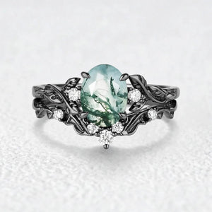 Rosalind’s Arbor | Oval Cut Moss Agate Leaf Branch Bridal Set 2pcs.