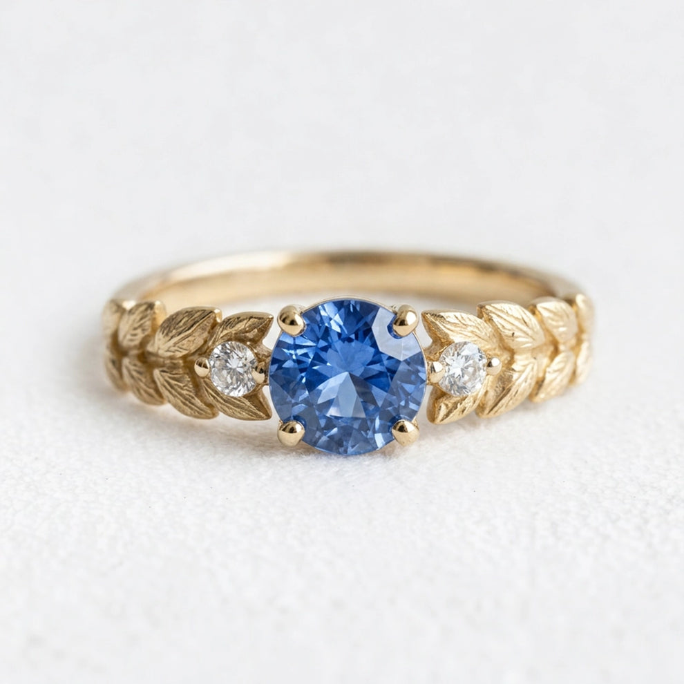 Iris’s Twilight | Blue Sapphire Solitaire Engagement Ring.