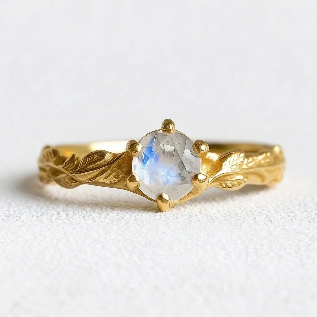 Aurora’s Moonvine | Moonstone Engagement Ring with Vine Motif.