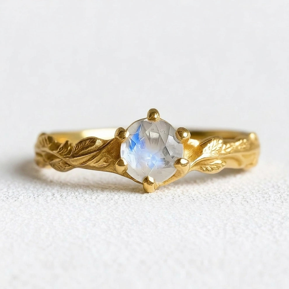 Aurora’s Moonvine | Moonstone Engagement Ring with Vine Motif.