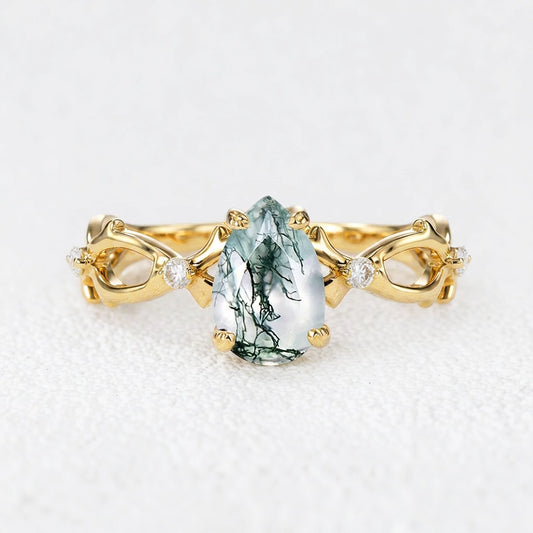 Genevieve’s Twine | Pear Moss Agate Foliage Engagement Ring