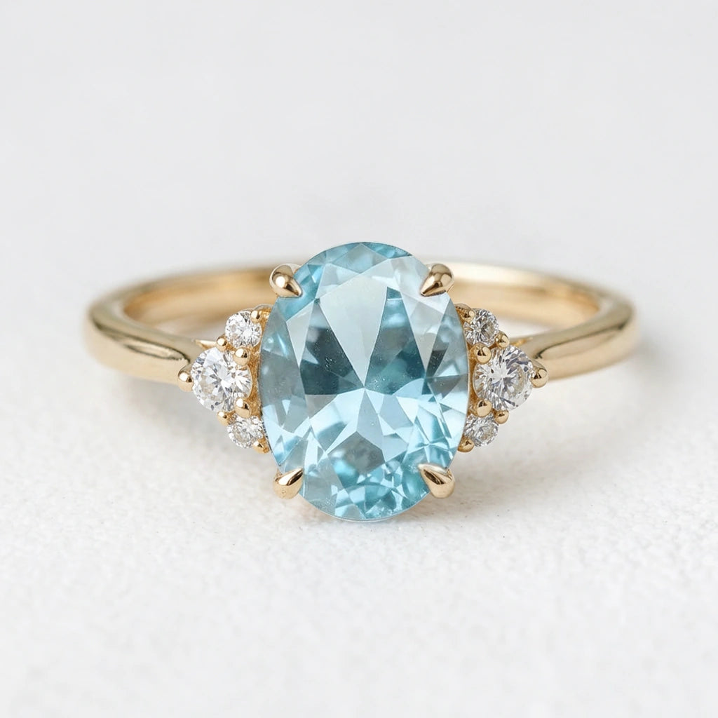 Selene’s Tide | 2CT Oval Aquamarine Solitaire Engagement Ring