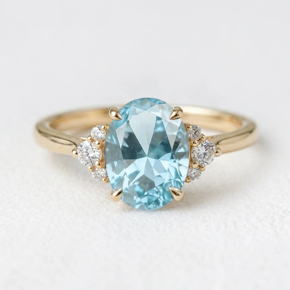 Selene’s Tide | 2CT Oval Aquamarine Solitaire Engagement Ring
