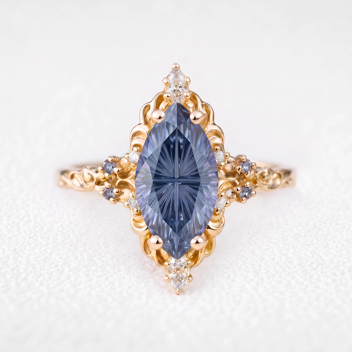 Joséphine’s Aurora | 2CT Fantasy-Cut Marquise Alexandrite Filigree Vintage Engagement Ring