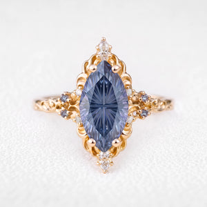 Joséphine’s Aurora | 2CT Fantasy-Cut Marquise Alexandrite Filigree Vintage Engagement Ring