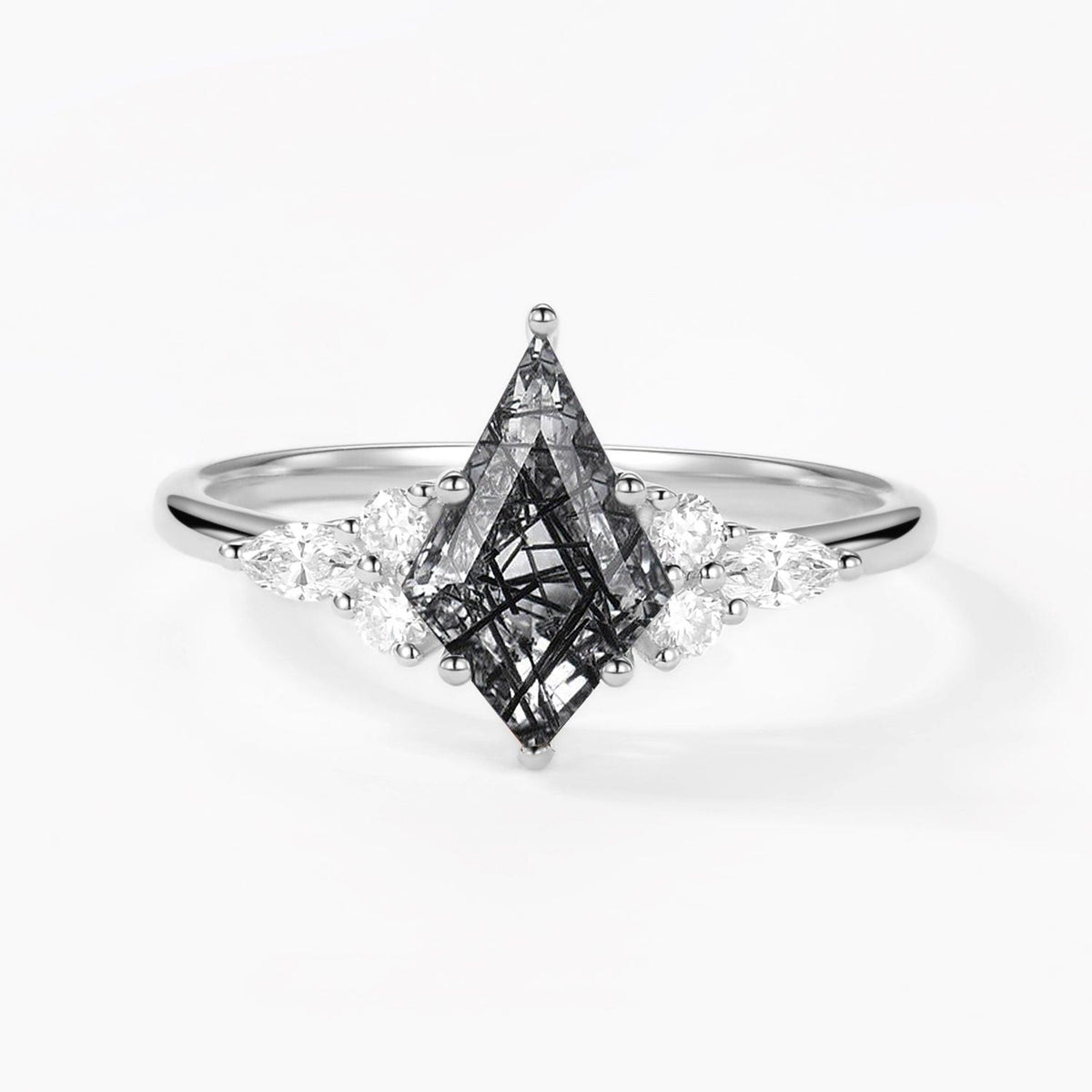 Unique Moss Agate Kite Cut Three Sides Stone Engagement Ring.