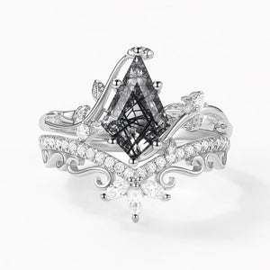 Daniella 2.0ct Vintage Kite Cut Moss Agate Engagement Ring Set 2pcs.