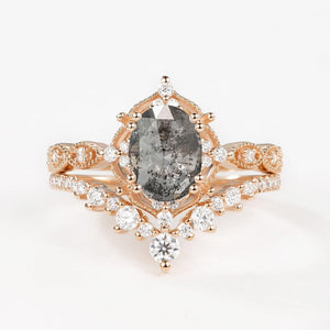 Charlotte 1.5ct Signature Moss Agate Vintage Ring Set 2pcs.
