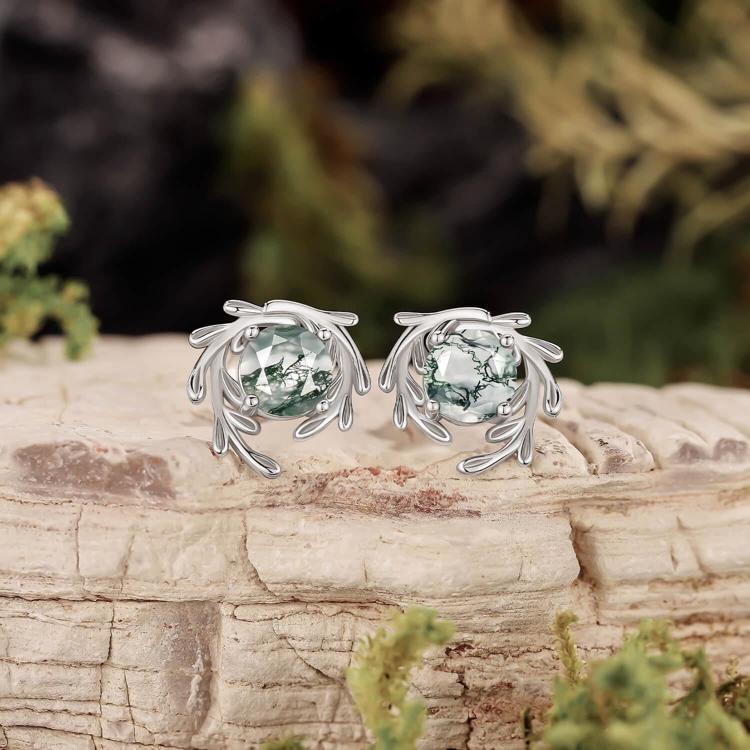 Enchanted Moss Agate Stud Earrings.