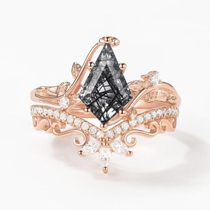 Daniella 2.0ct Vintage Kite Cut Moss Agate Engagement Ring Set 2pcs.