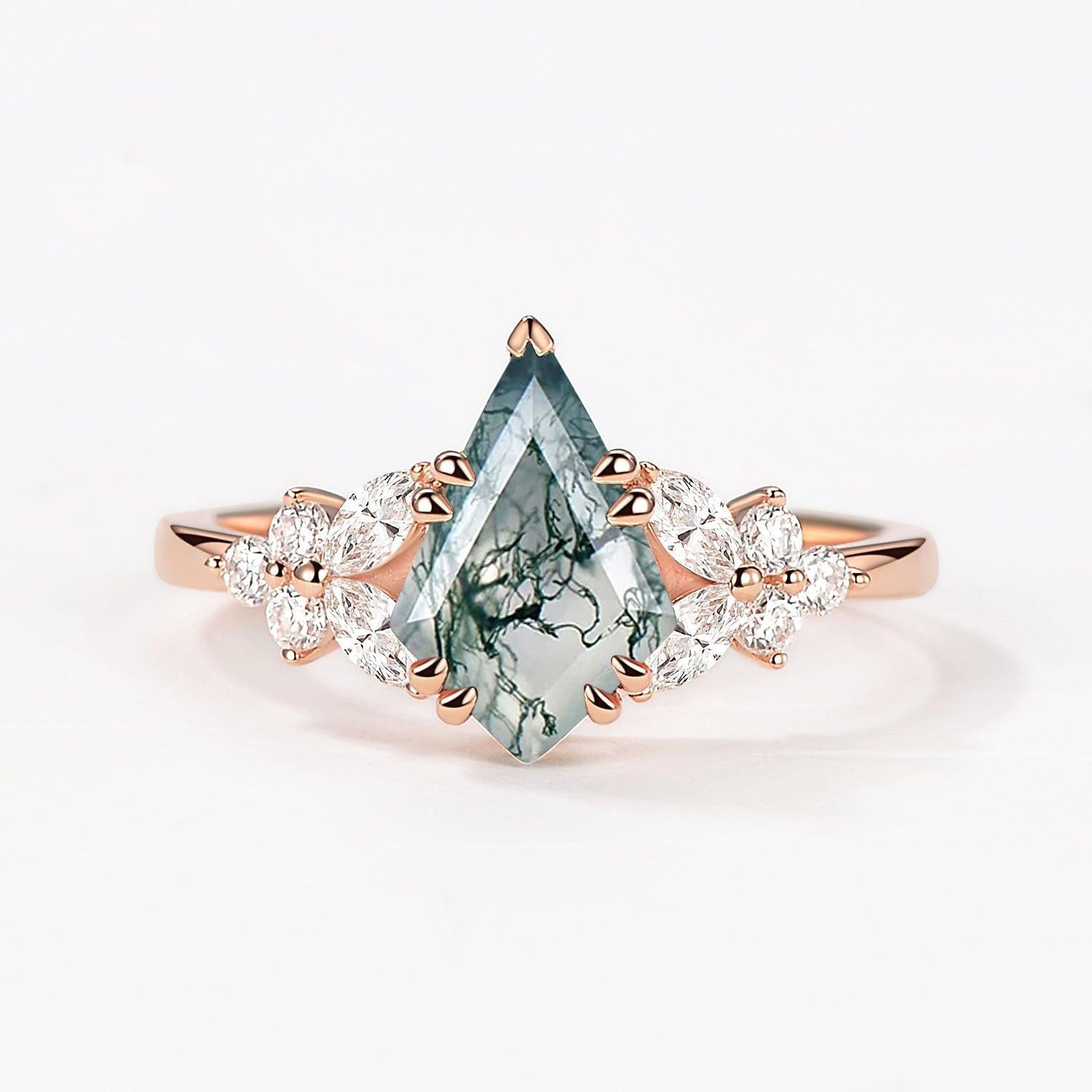 1.5ct Kite Moss Agate Engagement Ring.