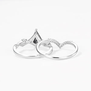 Branch Kite Cut Natural Moss Agate Minimalist Engagement Ring Sets 2pcs - Crest.