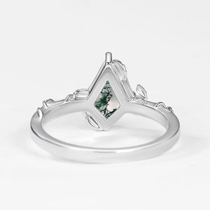 Delphine’s Twine | Kite Cut Moss Agate Leafy Engagement Ring.