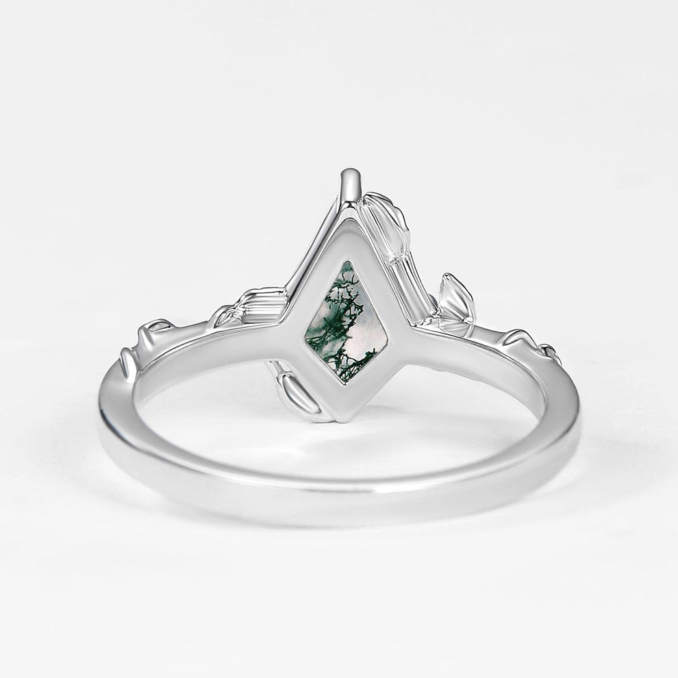 Delphine’s Twine | Kite Cut Moss Agate Leafy Engagement Ring.