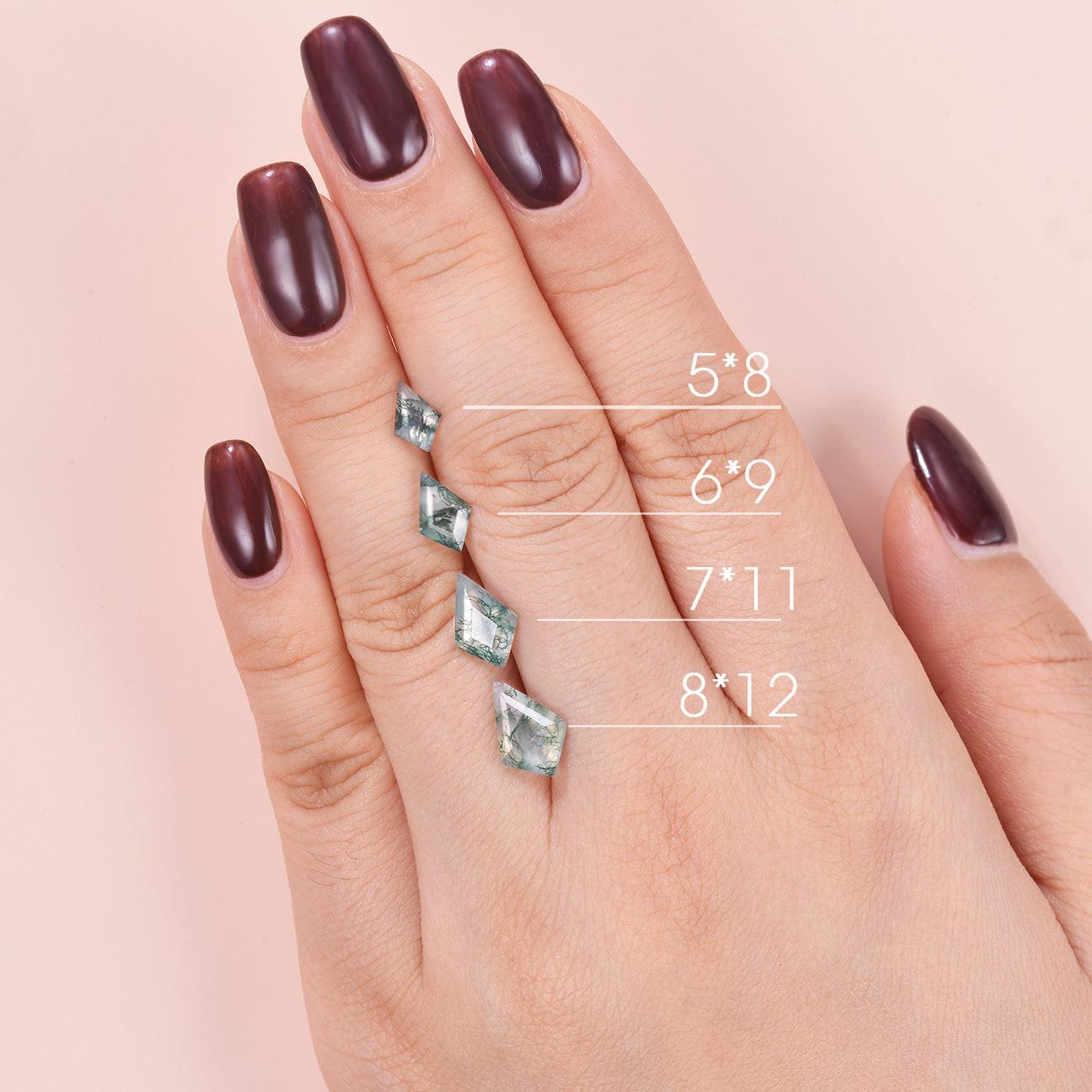 Ivy Unique Kite Cut Moss Agate Leafy Engagement Ring Sets 2pcs.