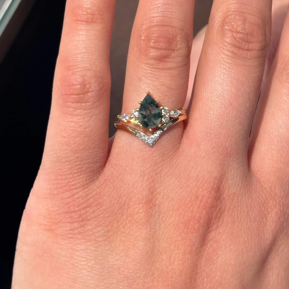 Sienna Pear Cut Moss Agate Cluster Ring Set 2pcs.