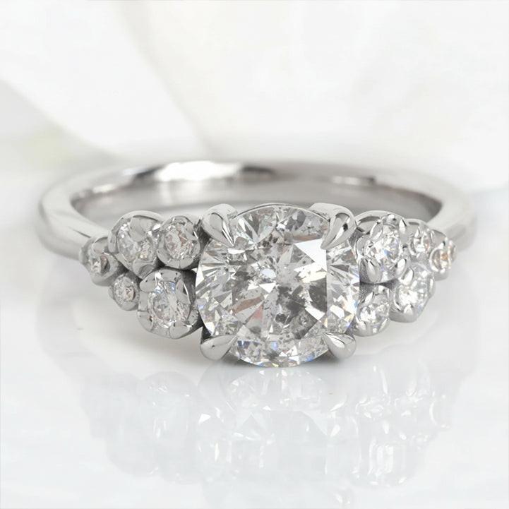 Rosalind’s Remembrance | Floral Cluster Round Salt & Pepper Diamond Engagement Ring.