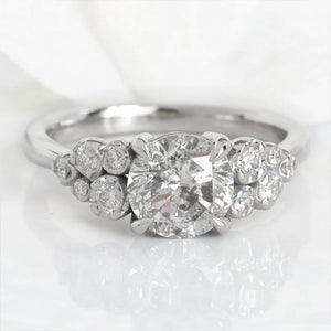Rosalind’s Remembrance | Floral Cluster Round Salt & Pepper Diamond Engagement Ring.