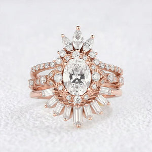 Victoria’s Coronet | Oval Cut Moissanite Sunflower Ring Set 3pcs.