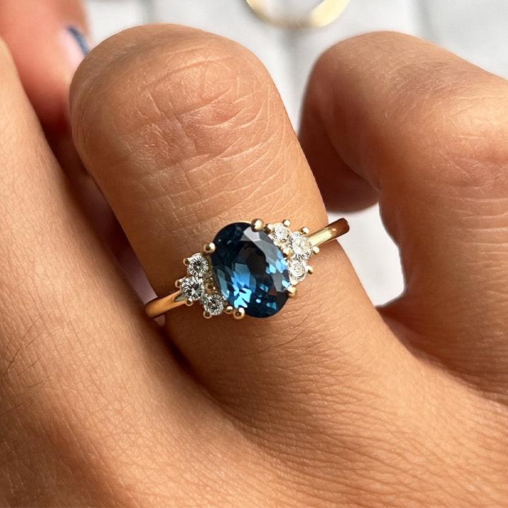 Celestine’s Eternity | Oval Blue Sapphire Eternity Engagement Ring.