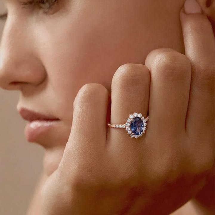 Celine's Deep | Oval Mystical Blue Alexandrite Engagement Ring.
