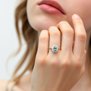 Lewis Grove | Oval Moss Agate & Moissanite Engagement Ring