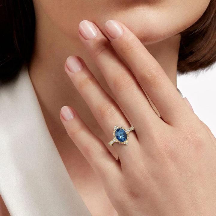 Aurelia’s Prism | Oval London Blue Topaz & Moissanite Art Deco Ring.