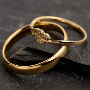 The Minimalist Pair – Classic & Leaf Designs in Polished Wedding Bands.