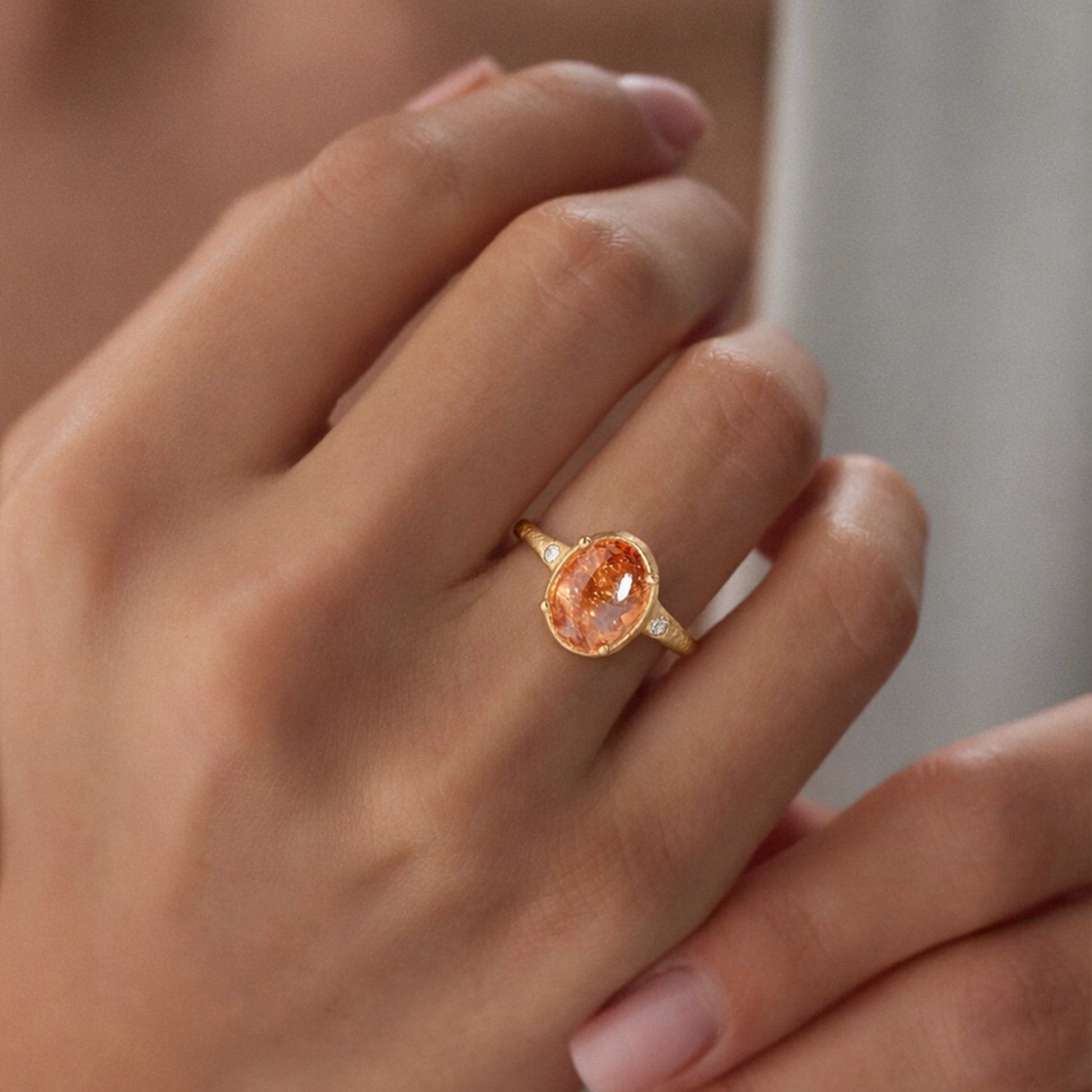 Golden Horizon | Round Sunstone Engagement Ring.