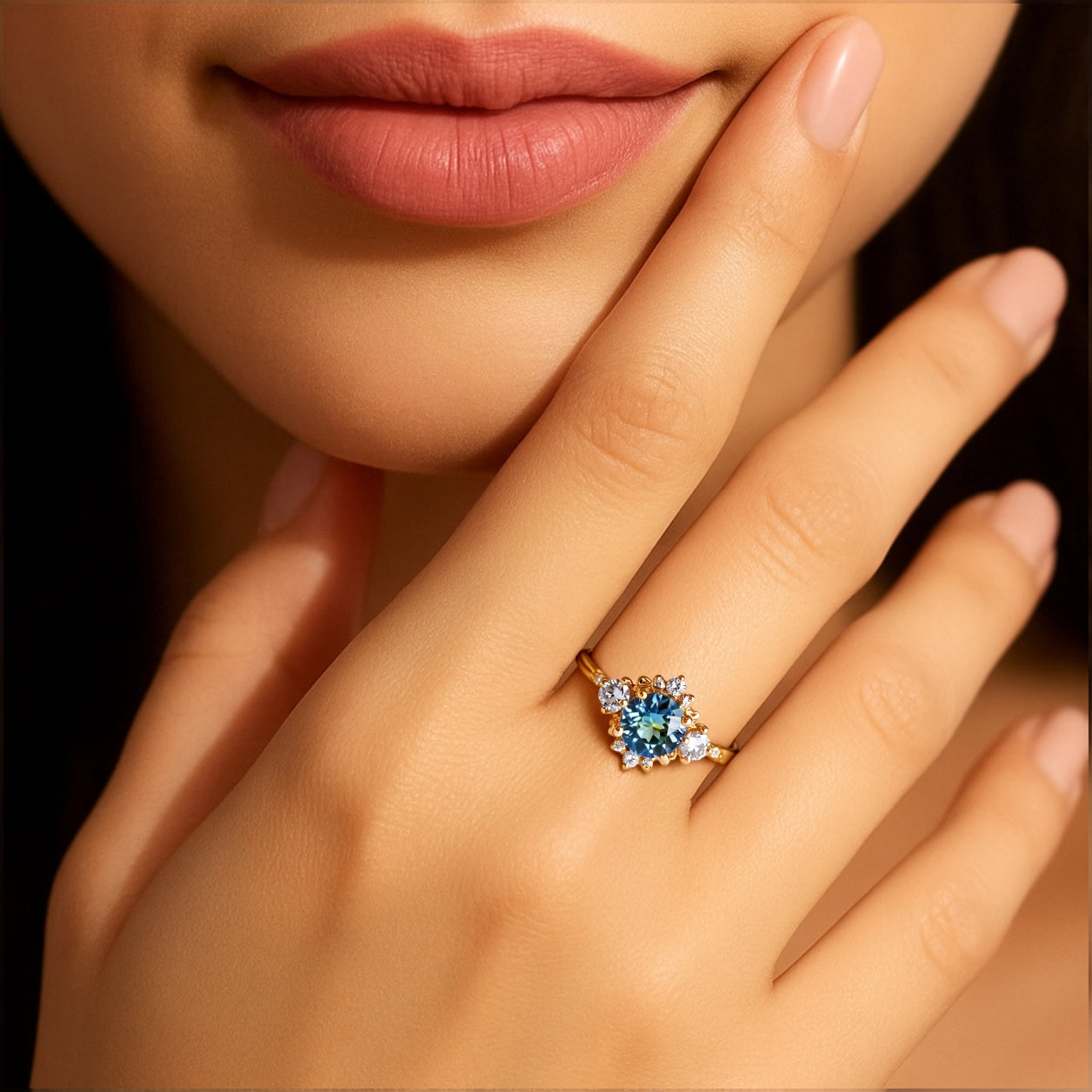 Stella’s Halo | Round Blue Sapphire Engagement Ring.