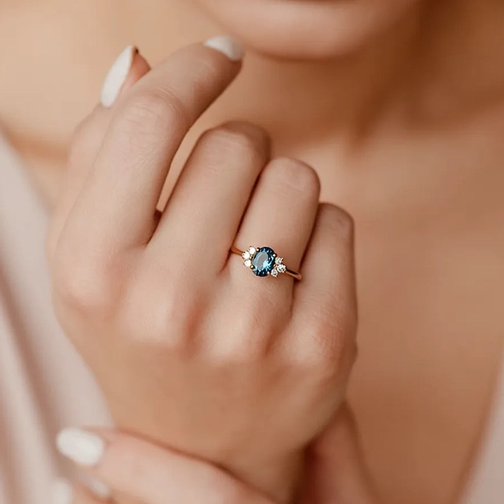 Celestine’s Eternity | Oval Blue Sapphire Eternity Engagement Ring.