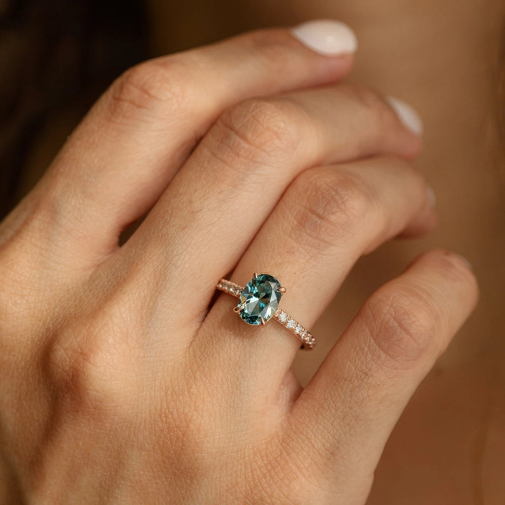 Selene’s Glow | 2CT Oval Cut Green Sapphire Ring.