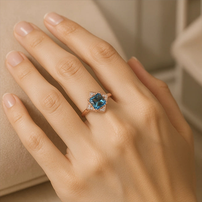 Diana's Grace | 1CT Vintage Princess Cut Blue Sapphire  Ring.