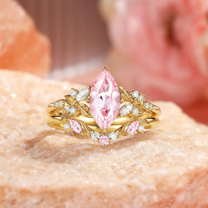 Peony's Bloom | Marquise Pink Sapphire Bridal Set 2pcs.