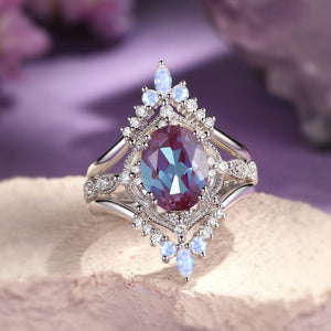Luna’s Glow | Alexandrite & Moonstone Vintage Bridal Set 3pcs.