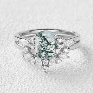 Melisande’s Echo | Oval Cut Moss Agate Bridal Set 2pcs.