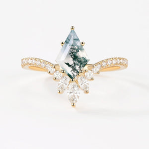 Kite Cut Moss Agate Chevron Engagement Ring - Sylph.