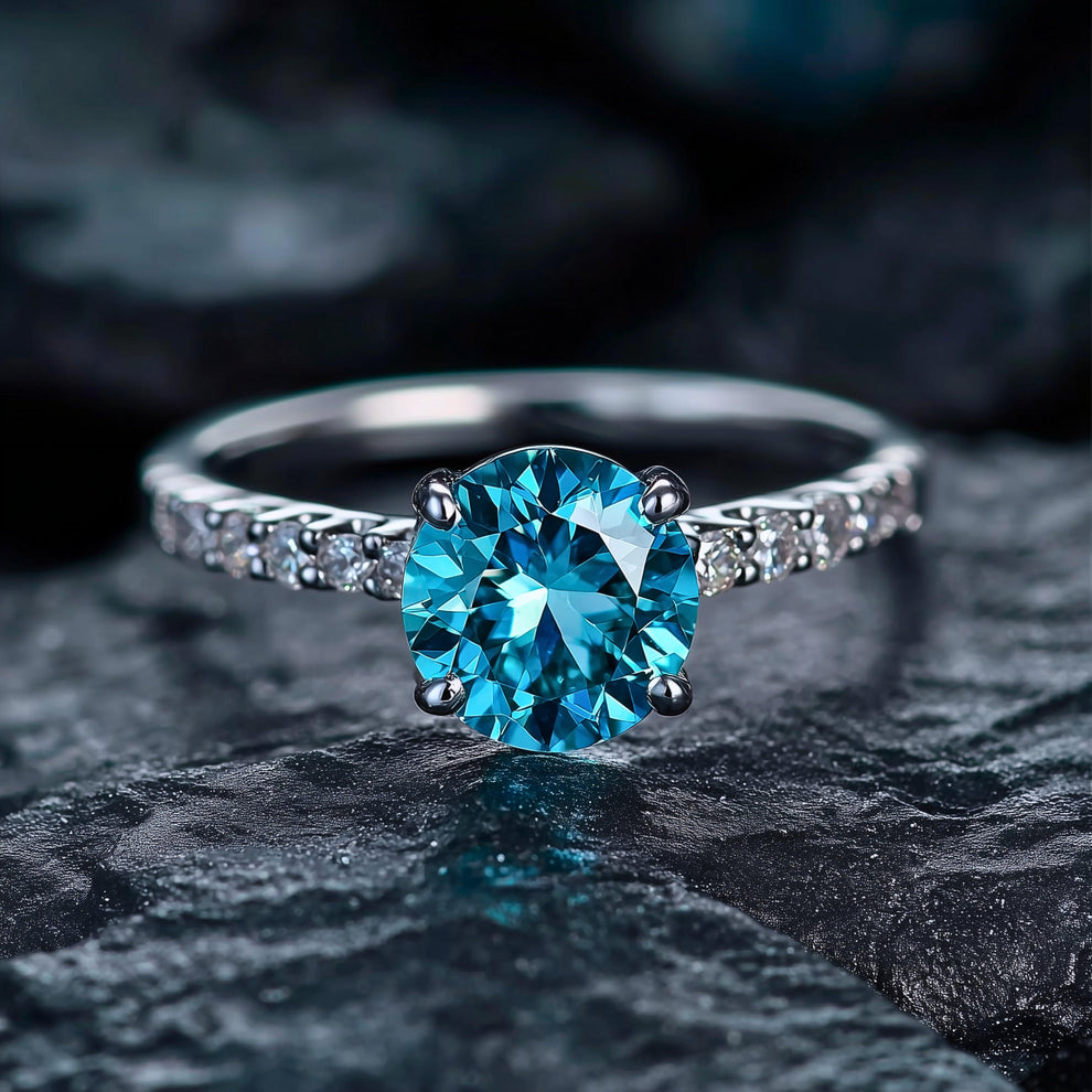 The Romina 1CT Round Cut Blue Gemstone Ring.