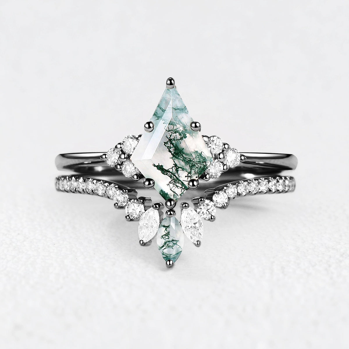 Seraphina‘s Glade | Kite Moss Agate Cluster Bridal Duo