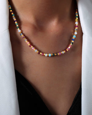Rainbow Bead Necklace with Natural Stone