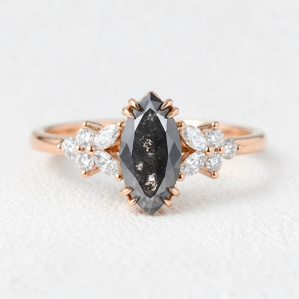Isadora’s Blossom | 1CT Marquise Salt & Pepper Diamond Engagement Ring