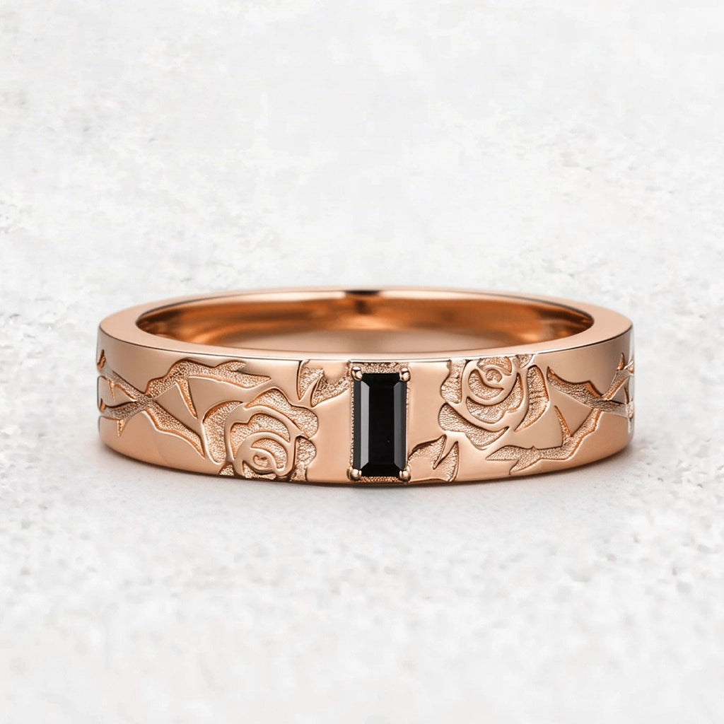 Thorn & Rose | Rectangular Black Diamond Men's Band.