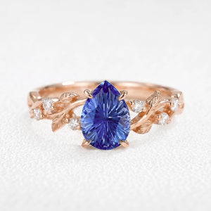 Theodora’s Diadem | Pear Fantasy-Cut Royal Blue Sapphire Foliage Engagement Ring