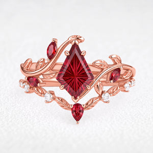 Titania’s Velvet | Kite Fantasy-Cut Ruby Foliage Bridal Duo